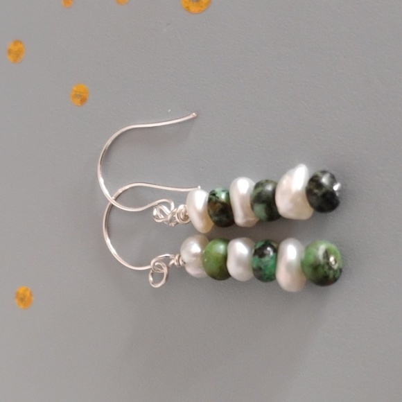 Elegant Keshi Pearl And Turquoise Earrings - Picture 7 of 7